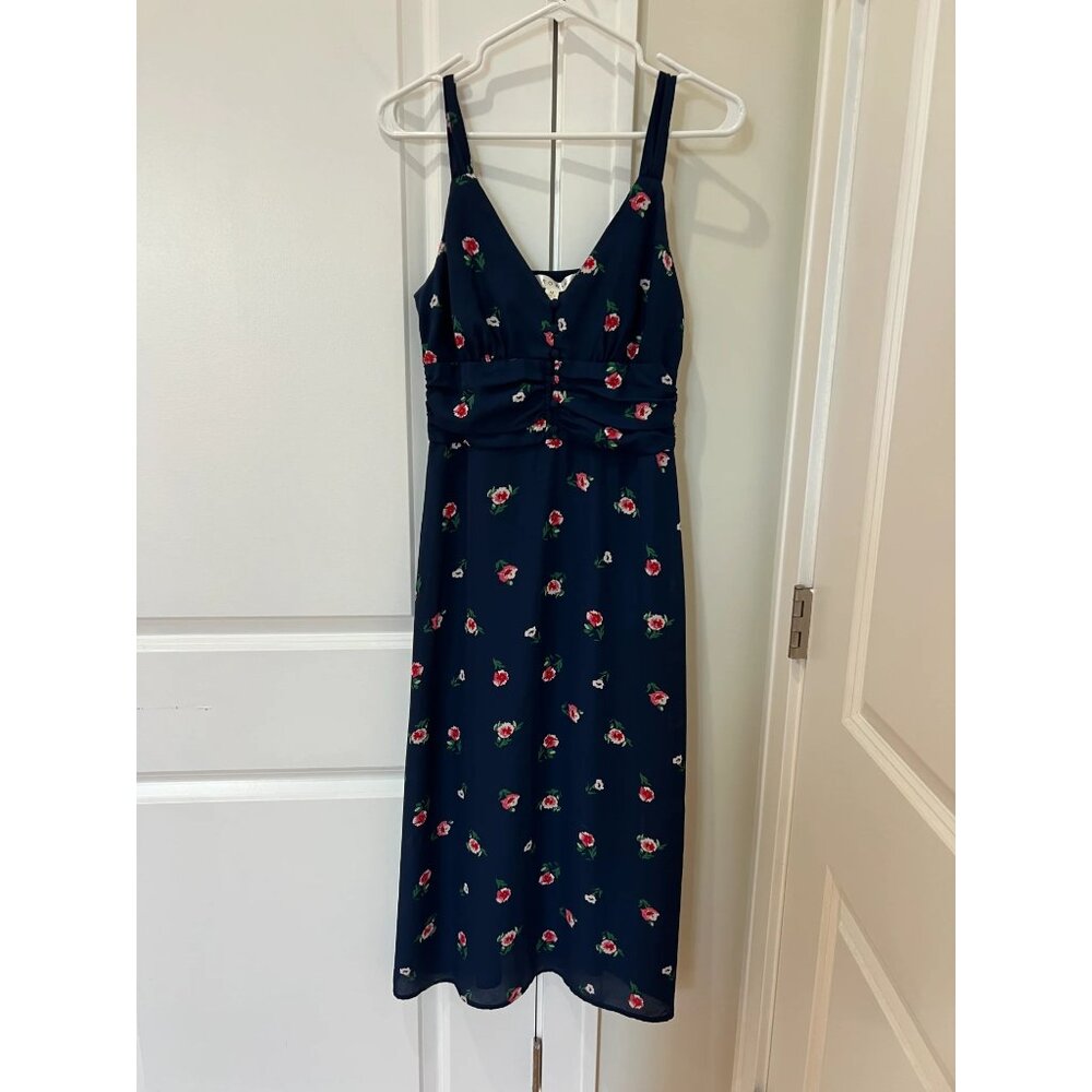 Sleeveless Navy Floral Midi Dress